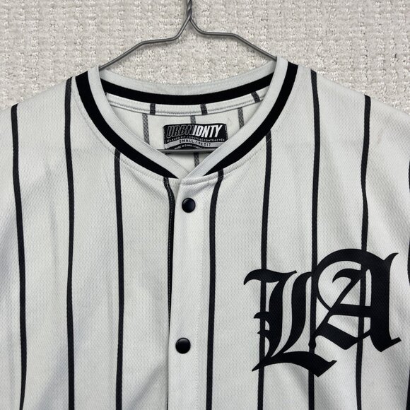URBN IDNTY Baseball Jersey LA Los Angeles Button Up White / Black Striped Men S - Picture 6 of 16
